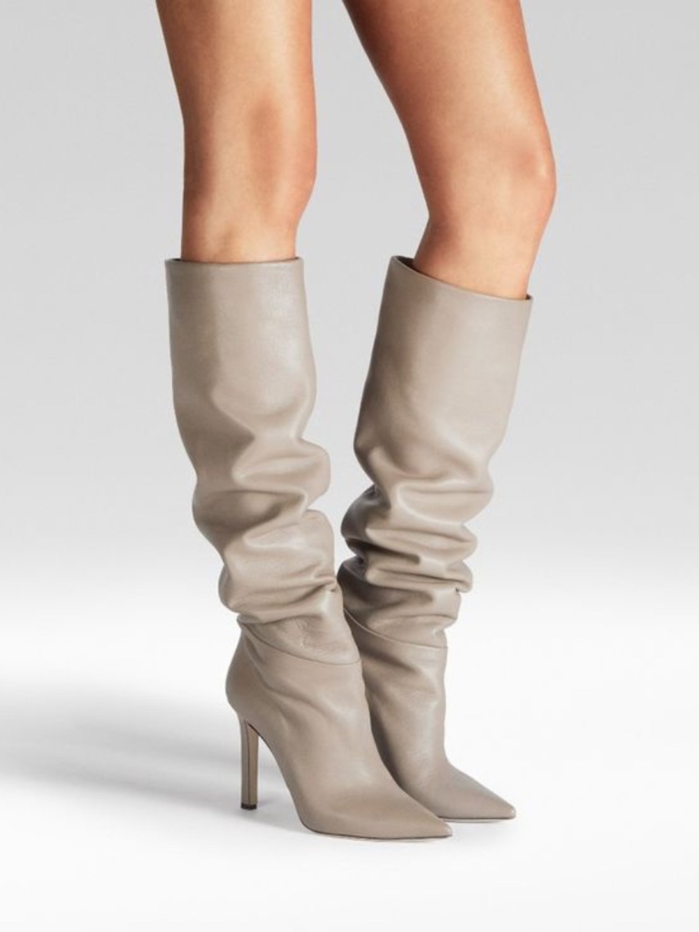 Tamara Mellon Icon 105 Taupe Gray Leather Tall Boots EU 40 US 10